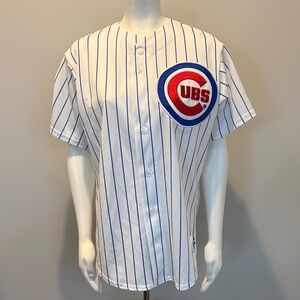Majestic Chicago Cubs White and Blue Striped Jersey with Embroidered Cubs Patch